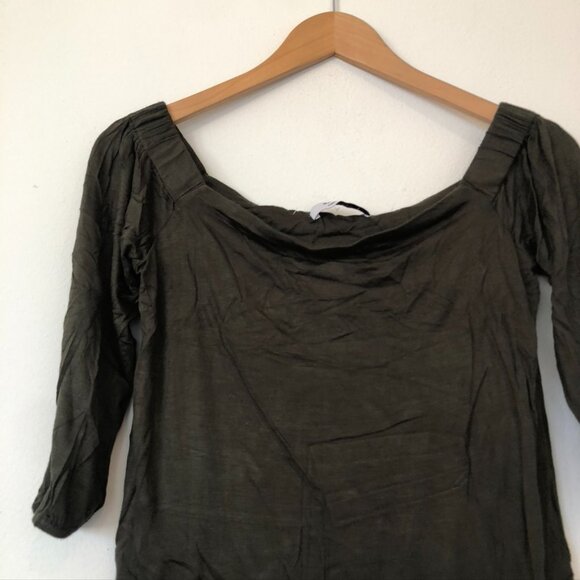 BAILEY 44 ANTHROPOLOGIE ANTHRO Off the Shoulder 3/4 Sleeve Shirt Olive Green Top - Picture 6 of 15